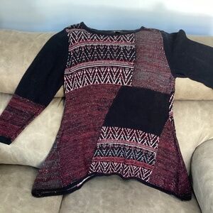 Style & Co 1x asymmetrical hem  tunic sweater black red